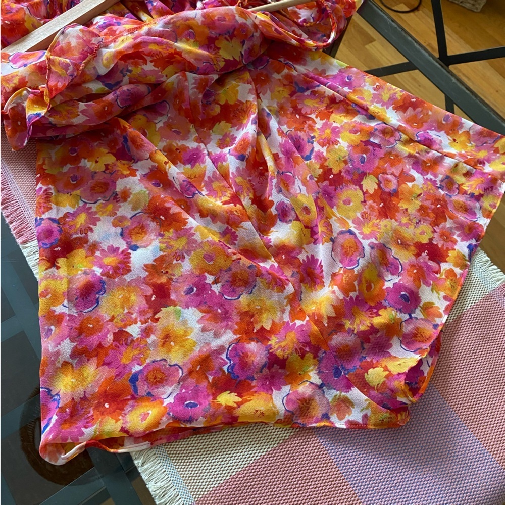 Misa Pink Orange Yellow Floral Chiffon Dress Romper XS - Picture 12 of 16
